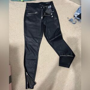 Blank NYC Sleek Black Leather Jeans with Zipper Details